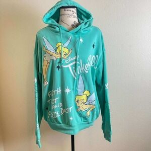 Disney Tinker Bell Faith Trust and Pixie Dust Hoodie Teal Green Womens Medium